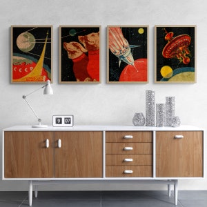 Soviet Space Prints Set of Four Sputnik Poster Space Wall Art Mid Century Modern image 2