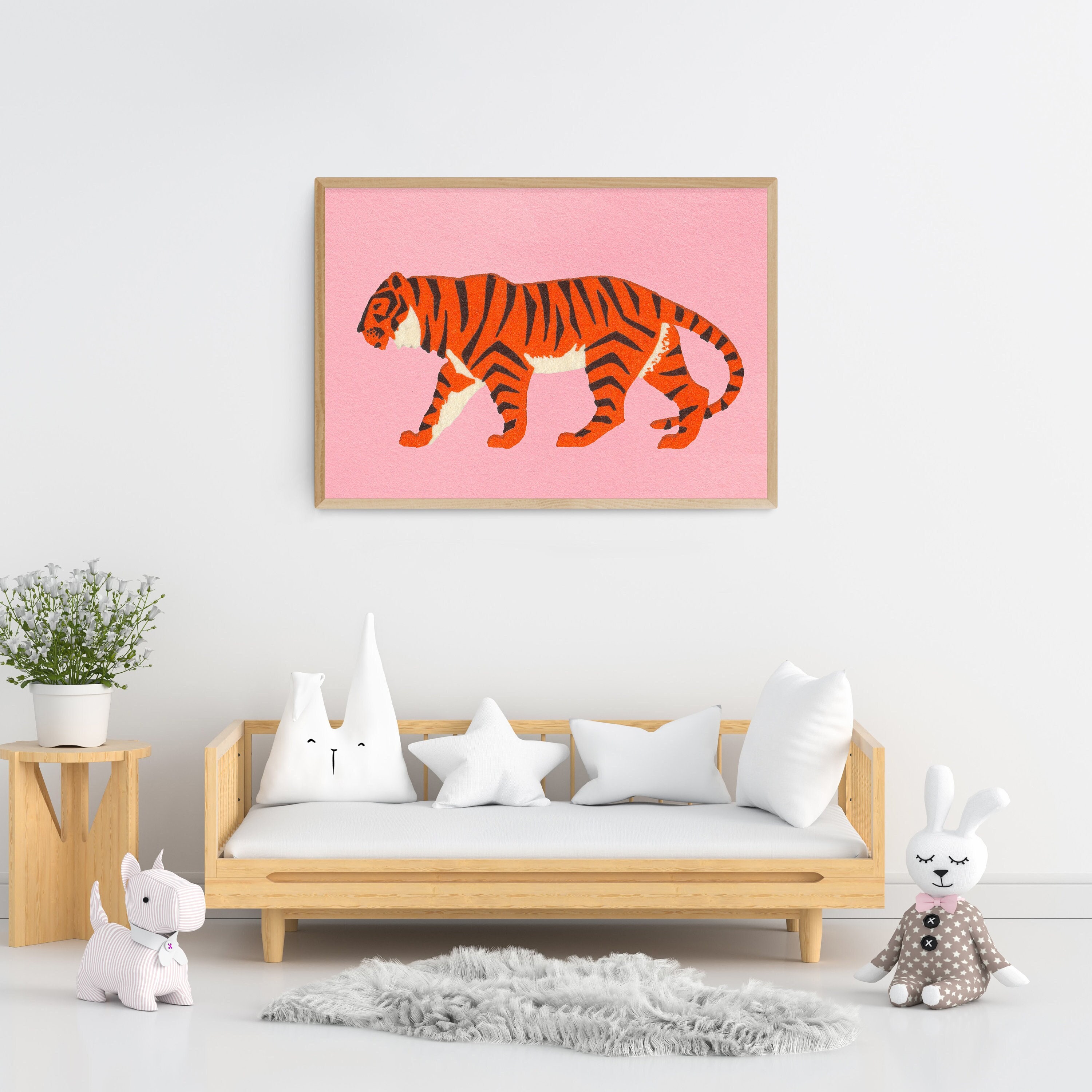 Estampado de tigre simple y colorido / Arte de la pared de la jungla /  Decoración del dormitorio de los niños / Póster del gran gato - Etsy México, image size:3000x3000
