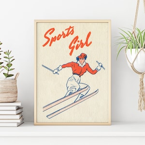 Sports Girl Vintage Skiing Print | Winter Sports Decor | Retro Home