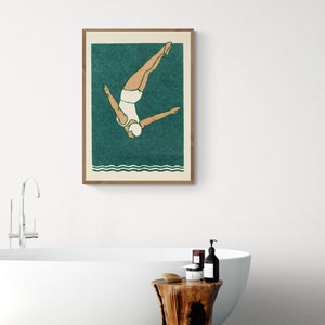 Diver Print Art Deco Print Vintage Maritime Style Bathroom Decor Swimming Poster image 4