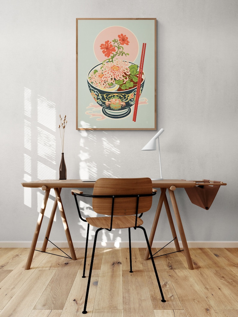 Vintage Floral Ramen Print Kitchen Wall Art Colorful Retro Gift Unique Home Decor Asian Noodle Design Pastel Aesthetics image 5