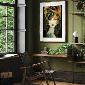 Art Deco Woman Print: Gold, Green & Black Elegance image 5