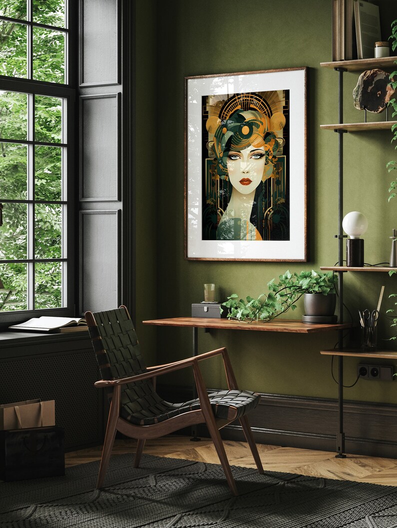 Art Deco Woman Print: Gold, Green & Black Elegance image 5