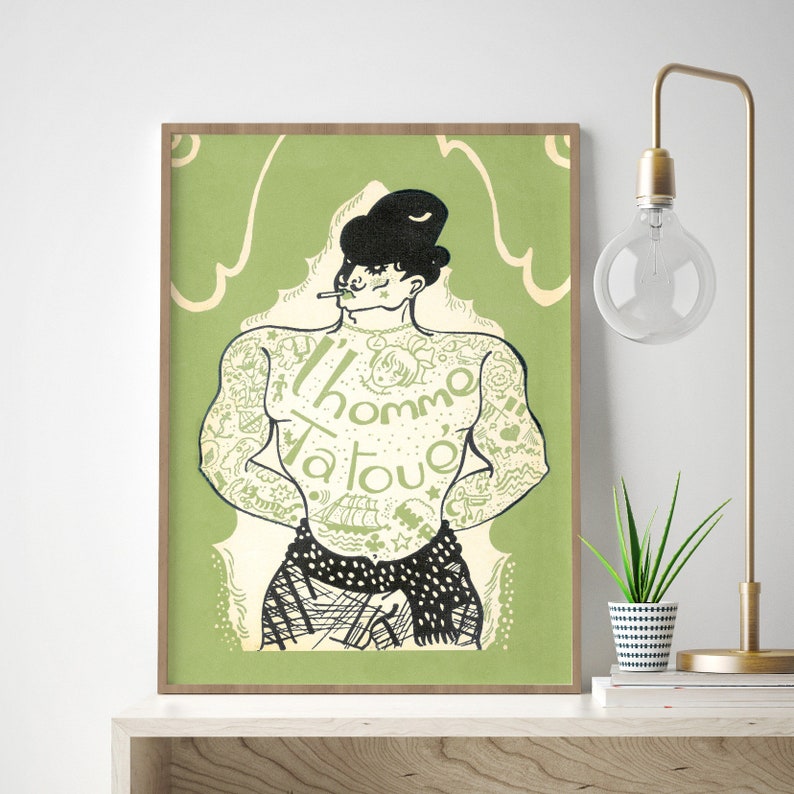 Tattoo Print Vintage Tattooed Man Traditional Tattoo Artist Tattoo Shop Decor Tattoo Studio Wall Art Gift Sage