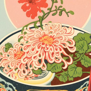 Vintage Floral Ramen Print Kitchen Wall Art Colorful Retro Gift Unique Home Decor Asian Noodle Design Pastel Aesthetics image 4