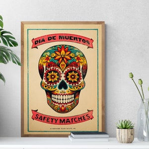 Mexikanischer Tag der Toten Poster | Dia de los Muertos Wandkunst | Vintage-Stil | Mexiko Sugar Skull Poster | Wohndekor