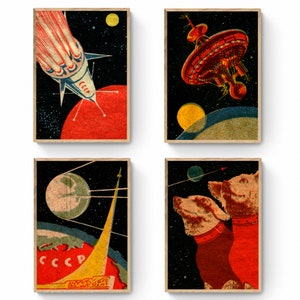 Soviet Space Prints Set of Four Sputnik Poster Space Wall Art Mid Century Modern image 3