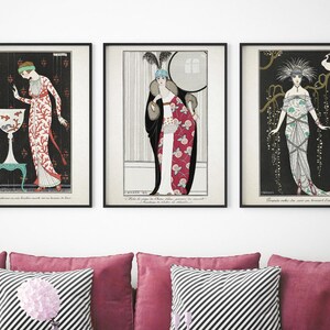 Set of Three Art Deco Prints | Vintage French Wall Art | 1930s Style Fashion | 3 Nouveau Poster Prints | Gallery Wall Prints