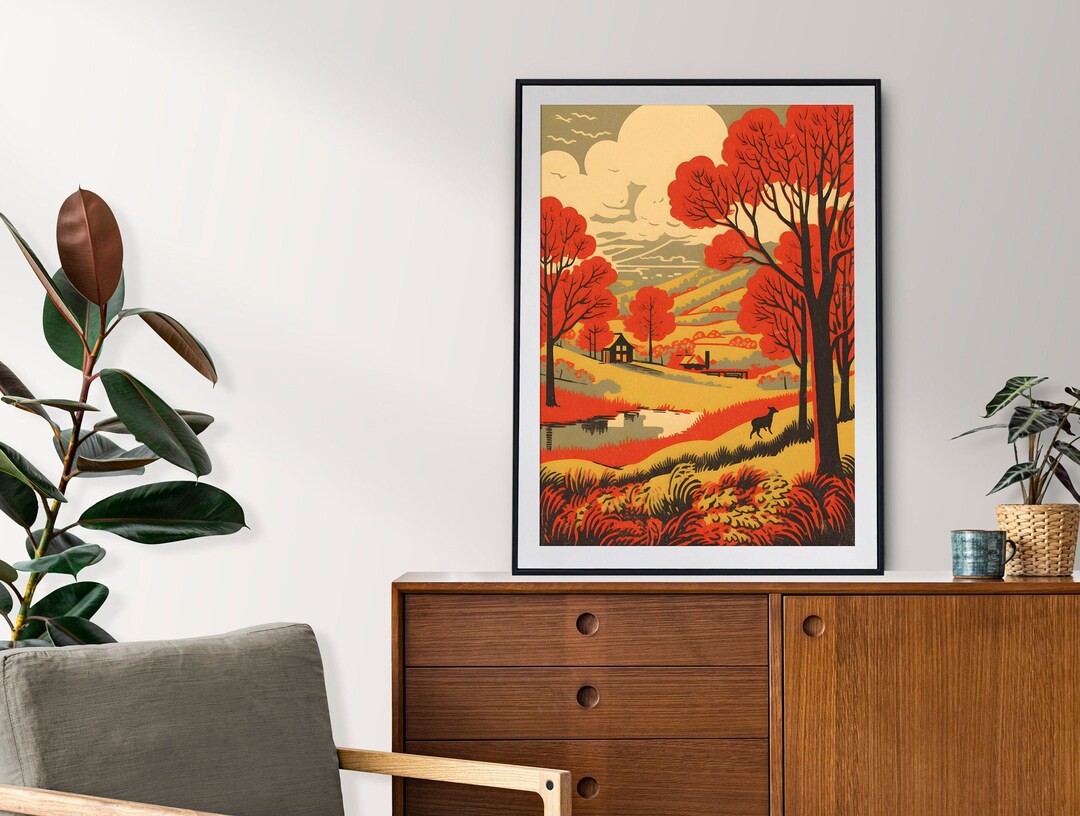 Vintage Rural Landscape Art Print | Rustic Countryside Wall Decor ...