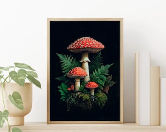 Vintage Fly Agaric Mushroom Art Print: Botanical Kitchen Decor