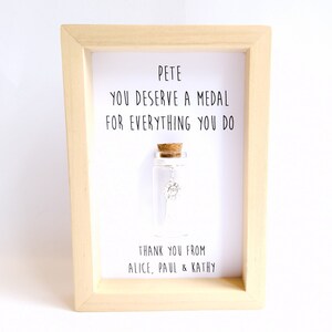 Thank You Gift Personalised, Unique You Deserve a Medal Frame With A Miniature Glass Bottle image 1