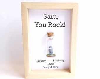 Mans 18th Birthday, Personalised 18th Presents For Men, Gifts For Him, You Rock, Handmade Frame With Miniature Glass Bottle