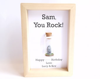 Personalised Gifts For Teenage Boy, 16th Birthday, You Rock, Handmade Frame With Miniature Glass Bottle