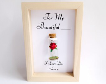 Romantic Gifts For A Fiancée, Personalised Flowers, Miniature Glass Bottle Gifts