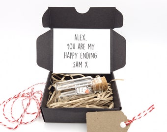 Romantic Boyfriend Gift, Book Themed Gifts, Personalised, My Happy Ending, Message In A Bottle