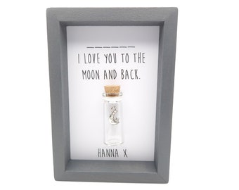 Personalised I Love You To The Moon And Back Quote, Unique Boyfriend Gift With A Miniature Glass Bottle