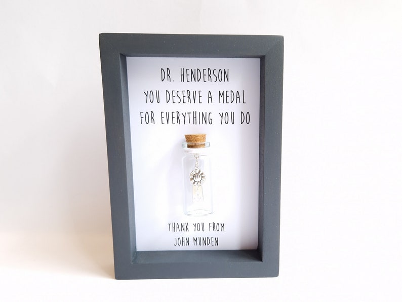 Thank You Gift Personalised, Unique You Deserve a Medal Frame With A Miniature Glass Bottle image 2