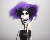 Mexico - Day of the Day (Dia De Los Muertos) Morticia Like Skeleton Smoking Cigarette in Long Black Glitter Gown Hat-18 quot Halloween