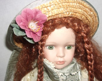 Blossomhill Collection - Porcelain Red Headed Doll Victorian Style, Green Eyes - 17" Tall