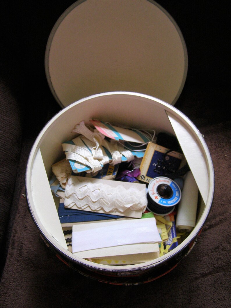 Vintage Round Vinyl Covered Craft / Sewing Box with Handle and Etsy