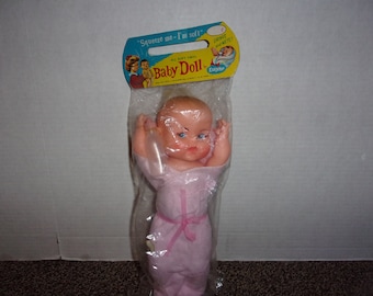 Eugene Doll Co - Vintage All Soft Vinyl Baby Girl Doll  - Squeeze Me, I'm Soft Drinks and Wets in Sealed Package 10" Doll