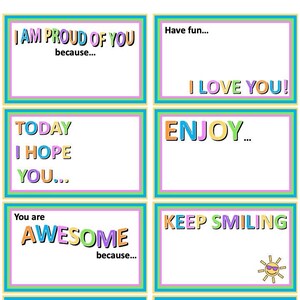 ¡Notas alegres para la lonchera de los niños! ¡Cartas de aliento personalizables para la hora del almuerzo o la merienda de regreso a clases que les harán sonreír durante el día!