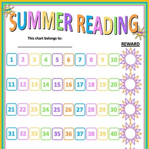 Tabella di lettura estiva istantanea - Mantieni i bambini motivati per tutta l'estate e fai in modo che imparino e crescano! Basta stampare, compilare le caselle dei premi e via!