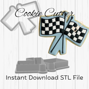 Double Race Flag Cookie Cutter STL – 4.25&quot; Checkered Flag Set–Digital Download for Race Car Party, Instant Download, Printable Cookie Cutter