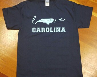 I love Carolina UNC Chapel Hill University of NC North Carolina Tarheels Shirt Monogram Carolina Blue
