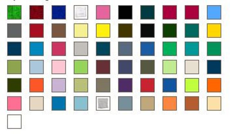 Op de afbeelding: Een kleurenkaart met een raster van 60 vierkanten, elk met een andere effen kleur. De kleuren vari&euml;ren van levendige tinten zoals roze, blauw en groen tot neutrale tinten zoals grijs, bruin en beige. De kaart is ontworpen om een grote verscheidenheid aan kleuropties te presenteren.