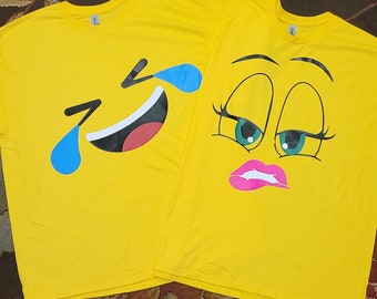 Aangepaste bijpassende emoji-T-shirt, shirts familie-uitje, verjaardagsfeestje, gepersonaliseerd, groep collega's, kliniekpersoneel aanwezig, Halloween-kostuums