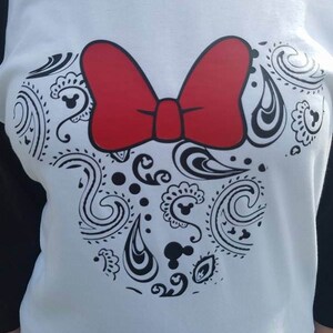 Paisley Minnie and Mickey Disney Inspired Ears on Raglan Shirt ~  Family Matching ~ Name added Free ~ Fast Shipping