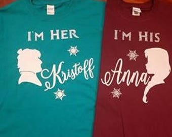 Op Disney Frozen geïnspireerde shirts I'm Her Kristoff I'm His Anna of Elsa Princess Sisters Best Friends Shirt Sven Reindeers Valentijnsdag