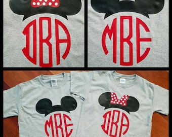 Disney-geïnspireerd bijpassende familie-T-shirt T-shirts Mickey Ears Ear Monogram Initials Vakantie Shirts Verjaardagsfeestje