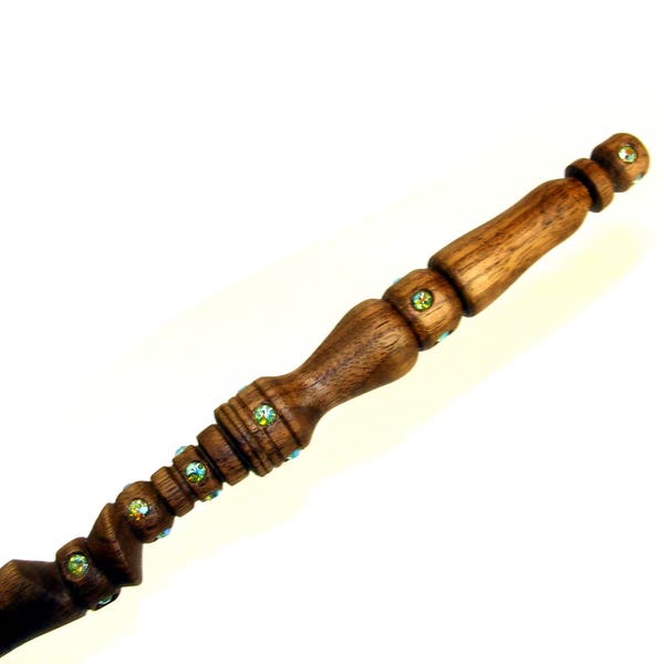 Walnut wood Wizards Wand with 26 vintage Swarovski Crystals, 16" Magician Magic Wands, Wiccan Wand, Sorcerer's Turned wood wand