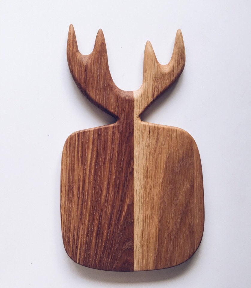 Wood Deer Antler Chopping Board With Handle Butcher Block Oak Etsy