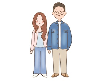 Custom Couple Portrait From Photo, Personalised Illustration, Doodle Style, Valentine's Gift, Digital Download