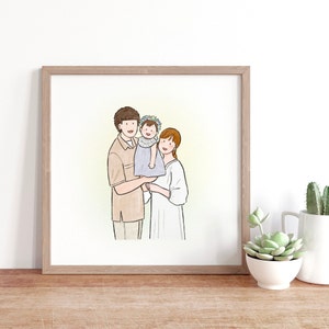 retrato personalizado de tres personajes, tarjeta de invitación, archivos digitales, regalos para ella, decoración minimalista del hogar, regalo de bodas, retratos de mascotas imagen 1