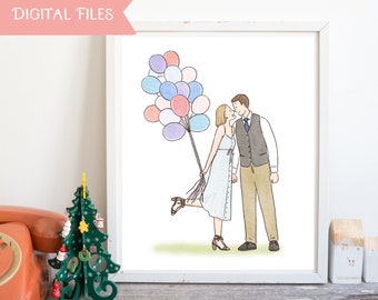 retrato de pareja personalizado, regalos de San Valentín para él, archivos digitales, comisión de acuarela, regalos para el día de la madre, decoración minimalista de pared