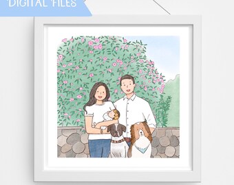 couple custom portrait, personalized gifts, digital art, valentine gifts for her, beautiful landscape drawing, wall decor, wedding gift