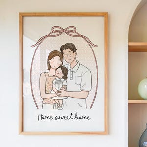 Three characters custom portrait, invitation card, digital files, gifts for her, minimalist home decor, wedding gift, pet portraits
