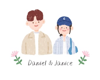 Custom Couple Portrait From Photo, Personalised Illustration, Doodle Style, Valentine's Gift, Digital Download