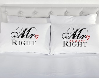 Mr right pillow | Etsy Couple pillowcases Mr Right Mrs Always
