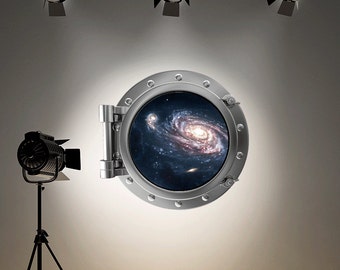 Full Colour Wall Decal Galaxy Porthole Wall Sticker Space Stars Kids Bedroom Astronomy