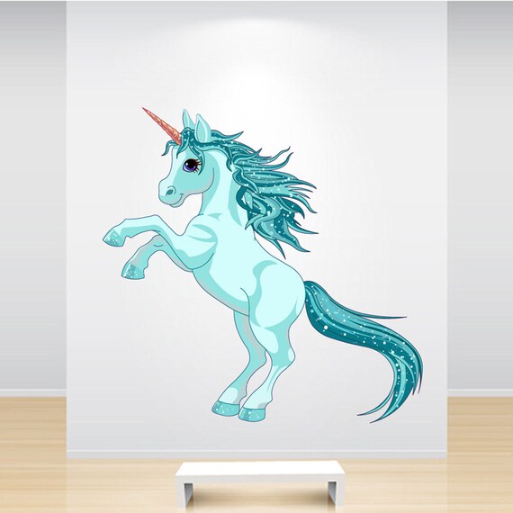 Turquoise Unicorn Wall Decal Aqua Full Colour Sticker Girls Etsy