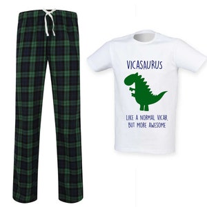 Vicar Dinosaur Long Tartan Pyjamas Vicasaurus PJ&#39;s
