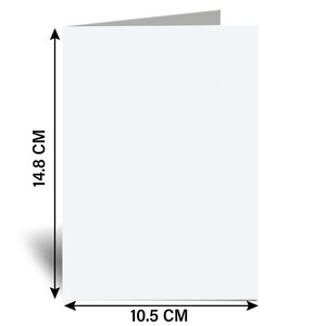 May include: A blank white card with a gray envelope. The card measures 10.5 inches by 14.8 inches.