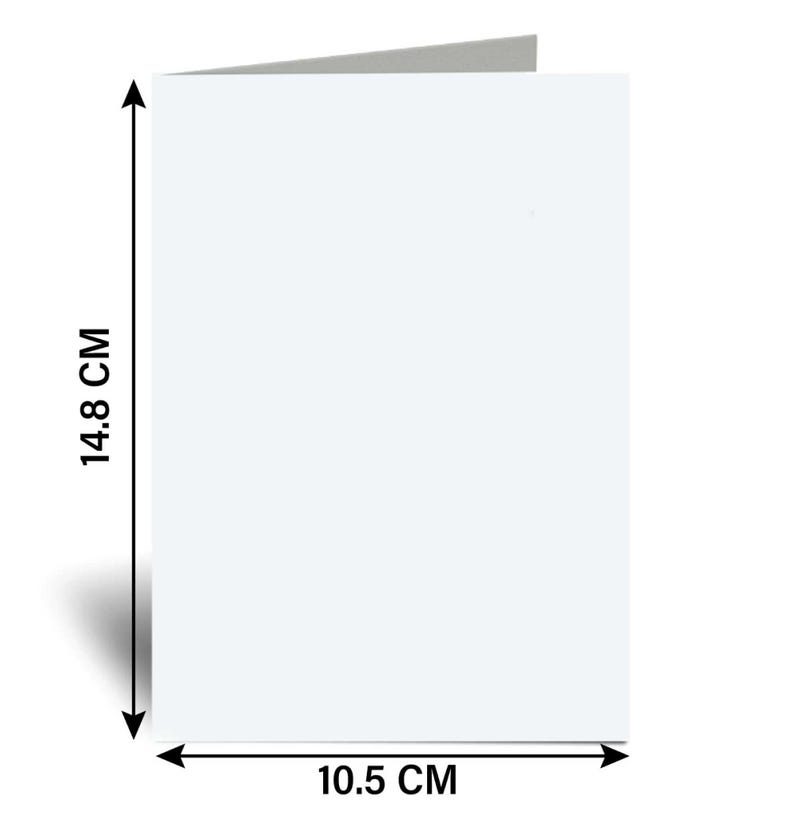 May include: A blank white card with a gray envelope. The card measures 10.5 inches by 14.8 inches.