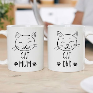 gifts for pet lovers - Cute Cat Mum & Dad Mug Set - Unique Coffee Mugs for Cat Couples - Adorable Pet Lover Gift
