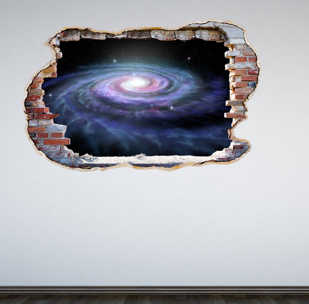 Galaxy Wall Decal Smashed Wall 3D Effect Outer Space Sticker Mural ...